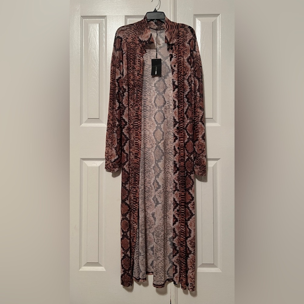 Fashion Nova Womens Light Long Duster Brown Zebra Print Size Large NEW!